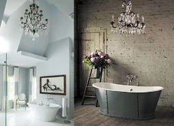 Photo of bathroom ceiling with chandelier