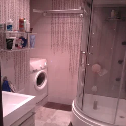 Bathroom with shower in Khrushchev photo cabin and washing machine
