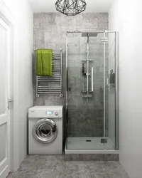 Bathroom with shower in Khrushchev photo cabin and washing machine