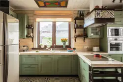 Kitchen interior in a country house with one window photo