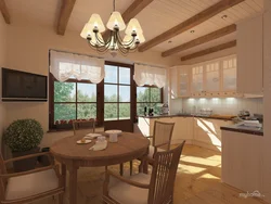 Kitchen interior in a country house with one window photo