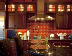 Wallpaper red brick in the kitchen photo