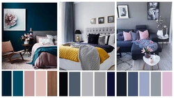 Colors combined with gray in the bedroom interior