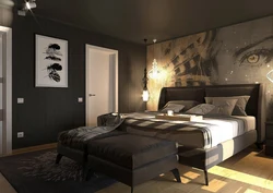 Bedroom design wallpaper in dark colors