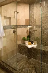 Shower cabin made of tiles photo in the bathroom interior