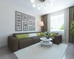 Living room interior 16 m with corner sofa