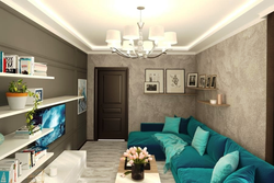 Living room interior 16 m with corner sofa