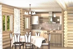 Interior Of A Combined Living Room And Kitchen In A Wooden House