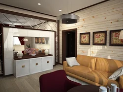 Interior Of A Combined Living Room And Kitchen In A Wooden House