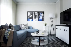 Dark gray sofa in the kitchen interior
