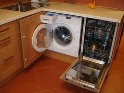 Ыдыс жуғыш және кір жуғыш машинасы бар ас үй дизайны