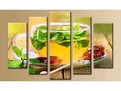 Modular paintings in the kitchen interior