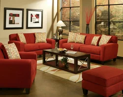 Red sofa in the living room interior