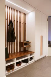 Wooden slats in the hallway design