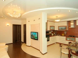 Stretch ceiling design in a studio kitchen