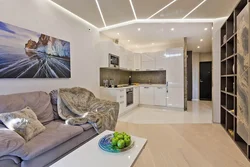 Stretch ceiling design in a studio kitchen