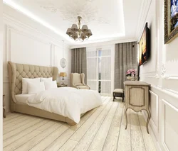 Bedroom in neoclassical style in light colors photo