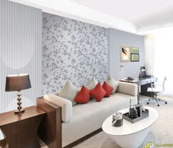 Apartment interior with wallpaper on one wall