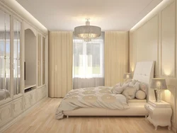 Bedroom design with wardrobe in light colors