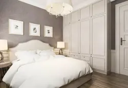 Bedroom design with wardrobe in light colors