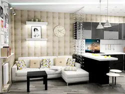 Real həyatda divan fotoşəkili olan mətbəx qonaq otağı