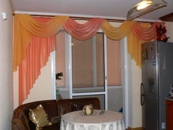 Modern curtains for the kitchen with a lambrequin photo