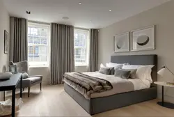 Bedroom with gray curtains design