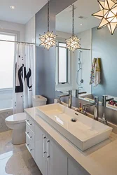 Ceiling lamps in the bathroom in the interior