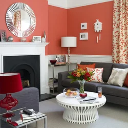 Terracotta-colored living room photo