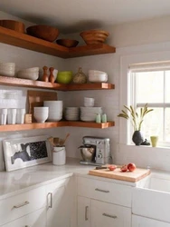 Shelves in the interior of a small kitchen