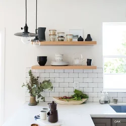 Shelves in the interior of a small kitchen