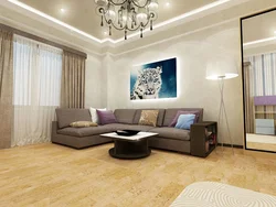 Mənzildə qaranlıq divan ilə qonaq otağı dizaynı