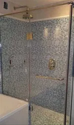 Bathroom without bathtub and shower with curtain photo