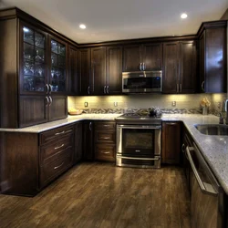 Kitchen interior with dark kitchen set