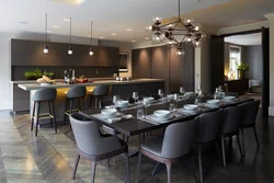 Kitchen interior with large dining room