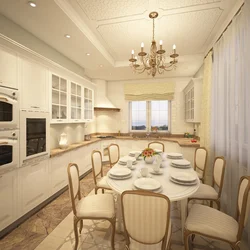 Kitchen interior with large dining room