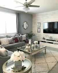 Beige Gray Living Room Photo Design