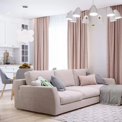 Kitchen living room in light gray tones design