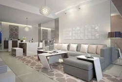 Kitchen living room in light gray tones design