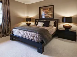 Wallpaper design for bedroom with dark furniture