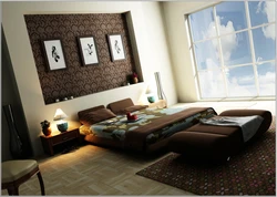 Wallpaper design for bedroom with dark furniture