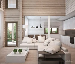 White living room with wood in the interior