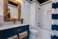 Blue bath design with wood