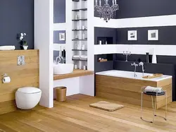 Blue bath design with wood