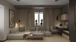 Interior of a square living room with one window