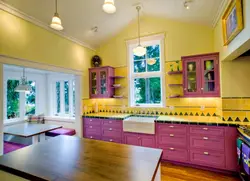 Yellow wall color in the kitchen interior