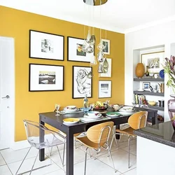 Yellow wall color in the kitchen interior