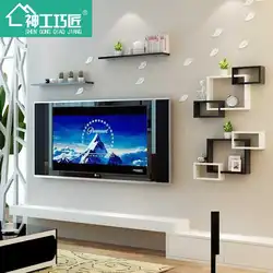Shelf design above the TV in the living room photo