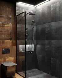 Black shower in the bathroom interior
