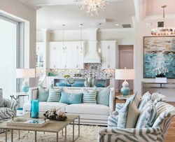 Living room kitchen design in blue